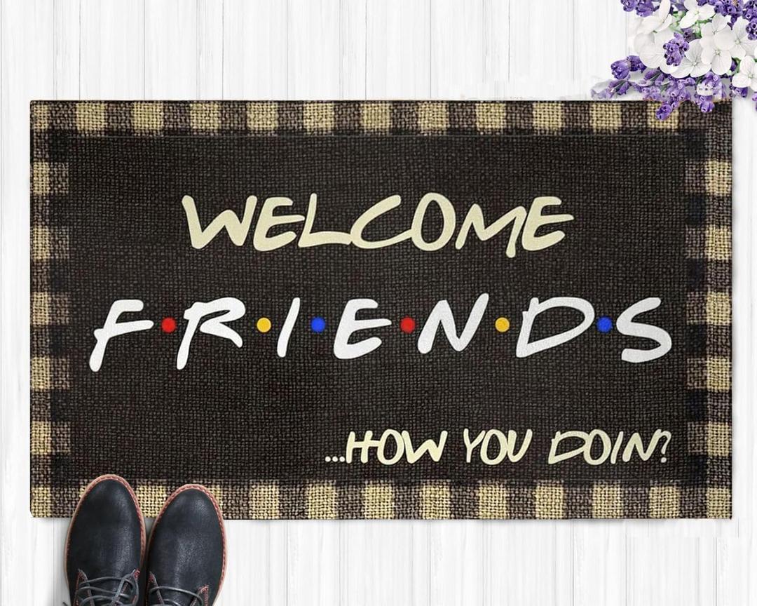 onwq Welcome Friends Funny Quotes Gift for Friends Decoration Doormat Kitchen New Home Entry House Bedroom Entrance Rugs Rubber Non-Slip Front Floor Porch Indoor/Outdoor Door Mats 30"X18"