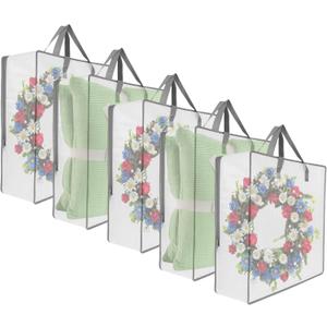 5 Pack Moving Bags, Wreath Storage Bag, Garland Container, Clear Storage Bags with Handles and Zippers Moving Bag for College Carrying, Bedding, Toys Organizer, Under the Bed Storage (Gray), 26" L X 26" H X 8.7" D - 25 Gallon volume