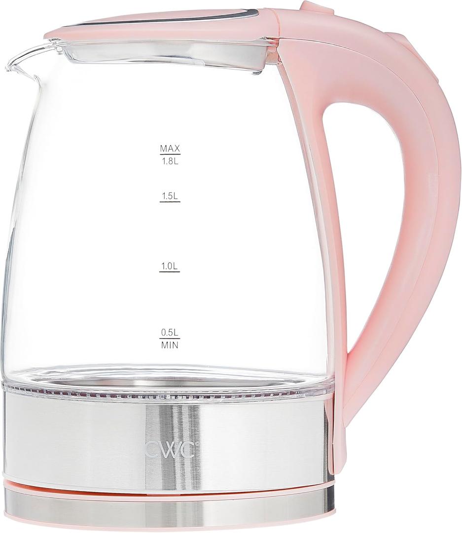 COOK WITH COLOR Electric Tea Kettle, 1.8L Cordless Hot Water Boiler, 1200W Rapid Boil, Auto Shutoff & Boil Dry Protection, BPA-Free, Sleek Countertop Design, Blush (1.9 Quarts)