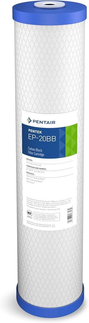 Pentair Pentek EP-20BB Big Blue Carbon Water Filter, 20-Inch, Whole House Carbon Block Replacement Cartridge with Bonded Powdered Activated Carbon (PAC) Filter, 20" x 4.5", 5 (Pack of 1)