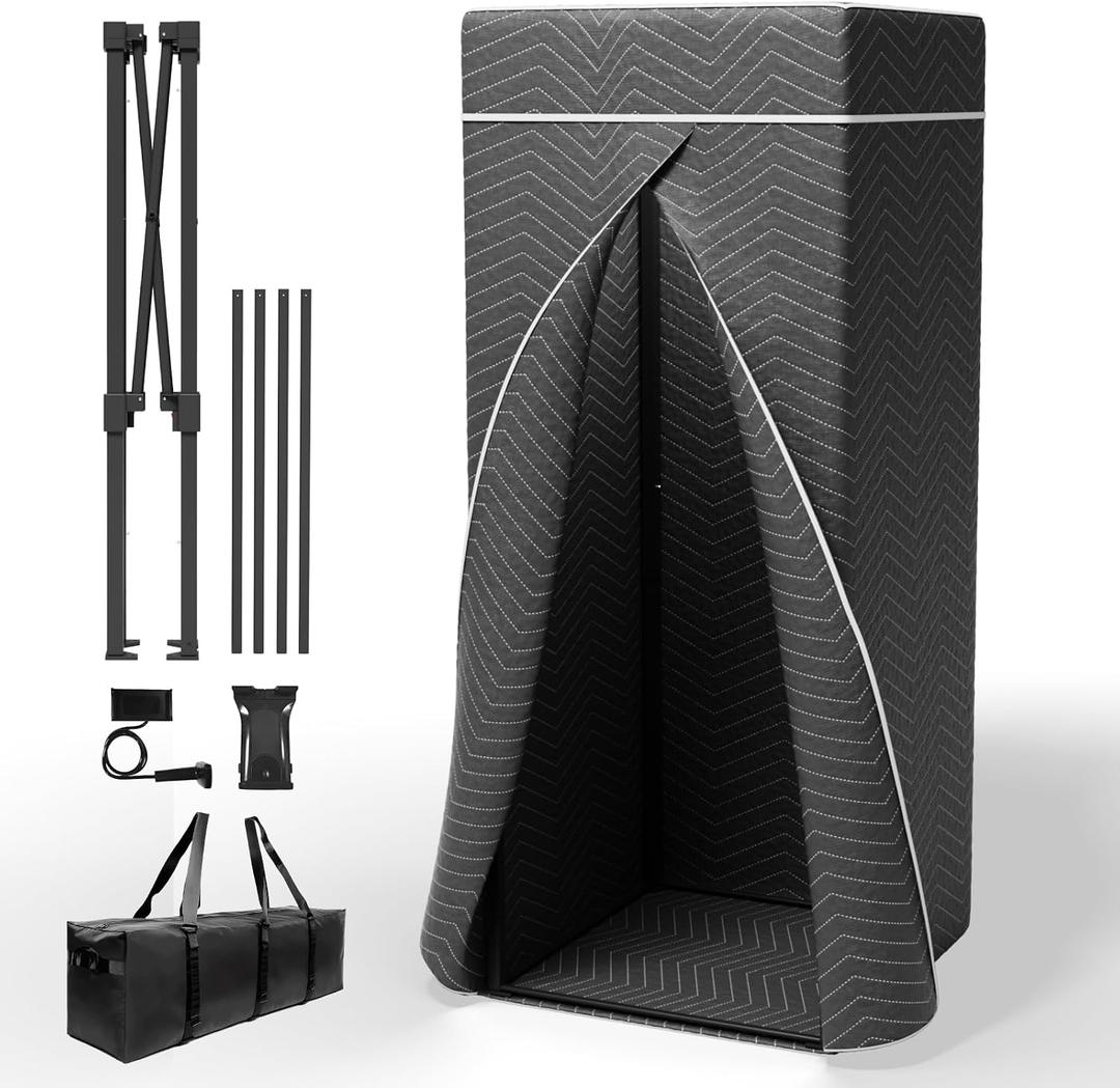 Portable Recording Booth for Home Studio, Foldable Sound Isolation Vocal Shield with Floor Stand, High-Density Acoustic Blanket Enclosure for Singing, Voiceover & Podcast, Includes Phone Holder, 78 x 31 x 31