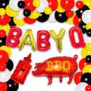 58-Pcs Baby Q Baby Shower Decorations - Red Balloons, Pig Theme, Barbecue Occasion, Women's Department, Unisex Durable Materials