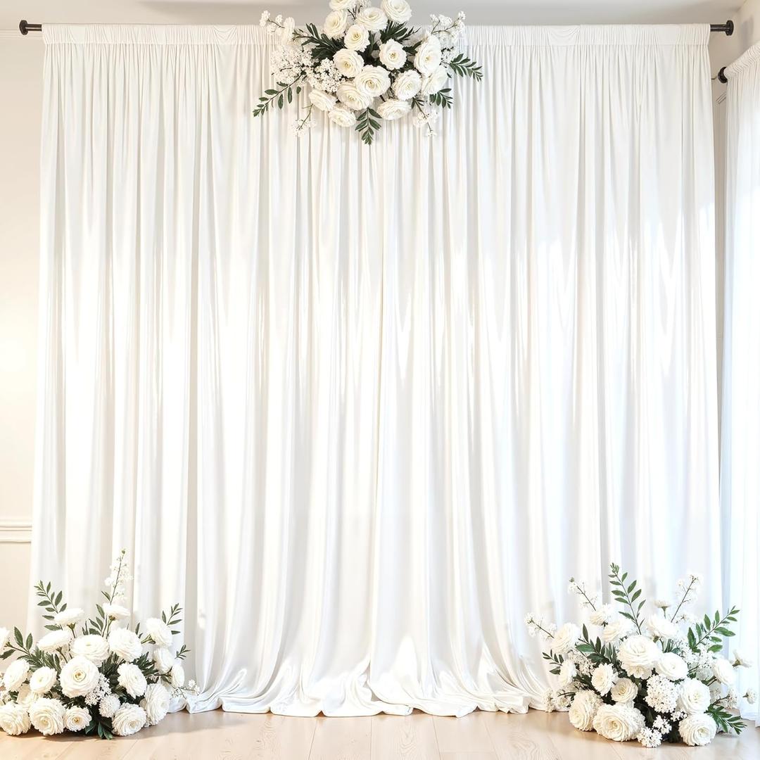 White Glitter Satin Backdrop Curtain for Parties 10x10FT Shimmer Photo Backdrop Drapes Non-Wrinkle Sparkle Drapes for Backdrop,Back Drop Cloth for Wedding Baby Shower Birthday Christmas Decorations