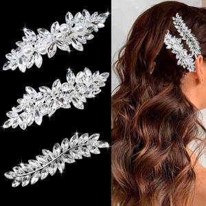 3 Pieces Rhinestone Bridal Hair Clips Leaf Wedding Hair Pins Crystal Bobby Pins Silver Hairpin Jewelry Barrette for Brides Bridesmaids Flower Girls (Crystal Style)