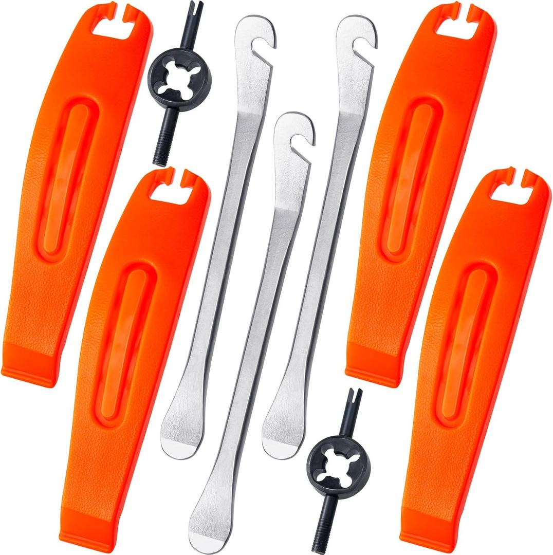 Bike Tire Repair Kit, 4pcs Plastic Bike Tire Lever & 3pcs Stainless Steel Tyre Spoon & 2pcs Valve Core Wrench, Lightweight Bike Tire Removal Repair Tool for Road Mountain Bike