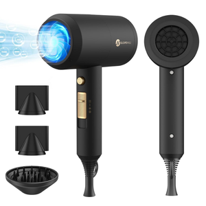 slopehill Professional Ionic Hair Dryer, Powerful 1800W Fast Drying Low Noise Blow Dryer with 2 Concentrator Nozzle 1 Diffuser Attachments for Home Salon Travel (Black)