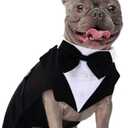 Dog Tuxedo for Medium Dogs, Dog Suit and Bowtie, Formal Dogs Wedding Outfit, Pet Tuxedo and Bandana Set Valentines Birthday Costumes for French Bulldog, Pomeranian, Dachshund, Black, L