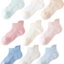 Girls Socks 9 Pairs Ankle Athletic Socks White Cotton Sock For Little Big Kids