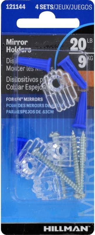 Hillman 50597 1 lbs AnchorWire Steel-Plated Silver Mirror Holder Kit Pack of 4 - Case of 10
