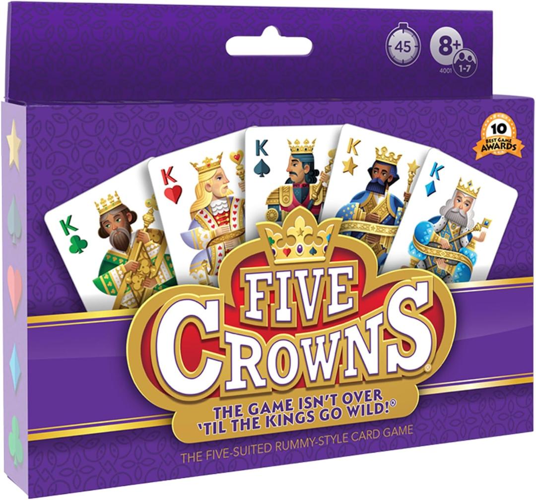 Five Crowns  Card Game for Kids and Adults, Travel and Family Game Night Favorite, The Game isnt Over Until the Kings Go Wild, 5 Suited Rummy Style Card Game, 1-7 Players, Ages 8+