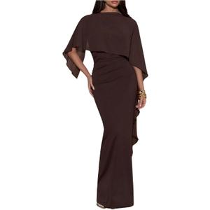SOLY HUX Women's Elegant Bodycon Maxi Dresses Evening Fishtail Shawl Dress Cocktail Formal Gowns Pure Brown X-Large