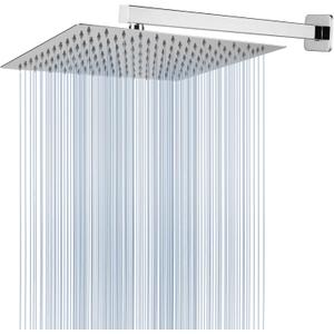 Voolan All Metal Shower Head with Extension Arm, Stainless Steel Waterfall Rainfall Showerheads, High Flow Bathroom Square Rain Shower Head (12 Shower Head with 16 Shower Arm, Chrome)