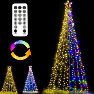 Fairyrain Outdoor Lighting Christmas Tree Lights 12Ft Cone Tall Star Topped Artificial Christmas Trees Arbol de Navidad Outside Decor for Xmas New Year Holiday WarmWhite/Multicolor
