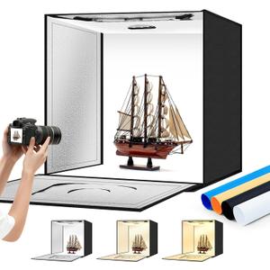 Light Box Photography 20"x20" with 160LED Lights and 4 Color Backdrops Photo Box with Lights, Foldable Light Box with Adjustable Brightness, 3000-6500K Dimmable Portable Picture Box Shooting