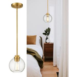 Audickic Pendant Lights Kitchen Island, Modern Gold Pendant Light with Clear Glass Globe Shade, Farmhouse Hanging Light Fixtures for Dining Room Entryway, AD222801PGDC