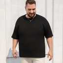 Men’s Big and Tall Heavyweight Side Pocket Shirt, Crewneck Short Sleeve Cotton T-Shirt for Men Black (Black, XXXL)