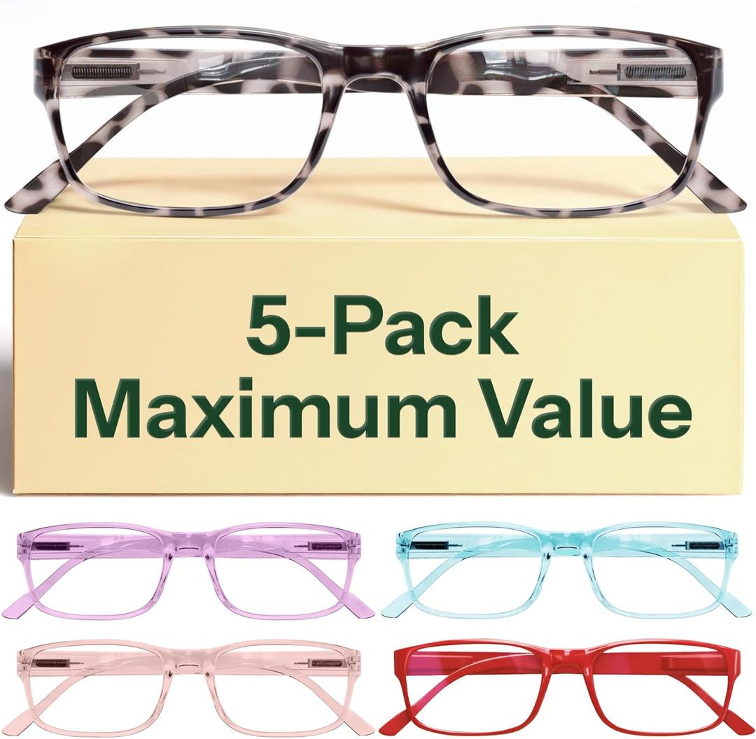 Gaoye Reading Glasses Blue Light Blocking, Spring Hinge Readers for Women Anti Glare Filter Lightweight Eyeglasses (5-Pack Mix Color 2, 2.75)