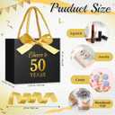 Moinchore 30 Pcs Black Gold 50 Birthday Paper Gift Bags Bulk 5.5 x 4.7 x 2.5 in Mini Cheers to 50 Years Favor Bags with Handles Bow Ribbon Wrap for Birthday Anniversary Wedding Day Party Supplies