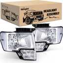 Nilight Headlight Assembly 2009 2010 2011 2012 2013 2014 F150 Chrome Housing Clear Corner Clear Lens Headlamp Replacement Driver and Passenger Side 2 Pack