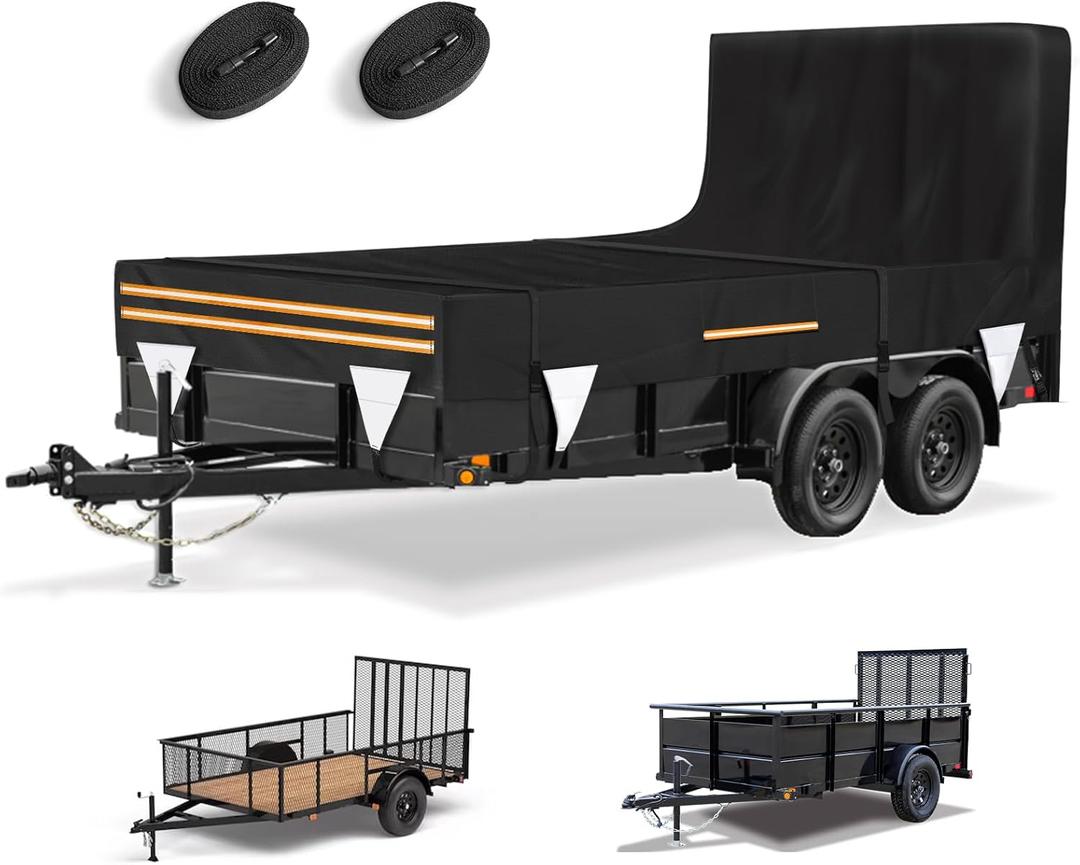6 x 12 Windproof Utility Trailer Cover, 600D Waterproof Heavy Duty Cover with Rear Landscape/Tailgate Ramp with Windproof Ropes Fits 6 x 12 FT Trailers 6 x 12 Windproof Utility Trailer Cover, 600D Waterproof Heavy Duty Cover with Rear Landscape/Tailgate Ramp with Windproof Ropes Fits 6 x 12 FT Trailers