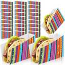 50 Pcs Taco Nights Mexican Cinco De Mayo Party Taco Holder Mexican Nacho Popcorn Unassembled Trays Snack Disposable Paper Holder Carnival Party Food Container Stand Fiesta Parties Supply