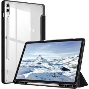 Fintie Hybrid Slim Case for Samsung Galaxy Tab S10 Plus 2024 / S9 FE Plus 5G 12.4 Inch 2023 with S Pen Holder, Shockproof Cover with Clear Transparent Back Shell, Auto Wake/Sleep, Black