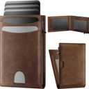 Wallet for Men: Pop Up Card Case, RFID Blocking, Slim, Minimalist, Genuine Leather, Front Pocket, Smart, Thin, Compact, Magnetic Flap Closure - 2 ID Windows, Up to 12 Cards & 15 Bills (Brown)