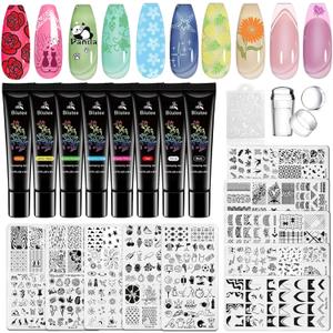 Biutee Nail Stamping Plates Set 8pcs Nail Stamping Polish Gel, 10pcs Nail Stamper Kit with Stamper, Nail Art Plates Set for Women Girls DIY Salon & Home (8COLORS)