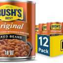 BUSH'S BEST 16 oz Canned Original Baked Beans, Source of Plant Based Protein and Fiber, Low Fat, Gluten Free, (Pack of 12), No BB Date