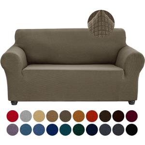 Joccun Stretch Loveseat Couch Cover Slipcover, 1-Piece Sofa Cover for 2 Cushion Couch Spandex Jacquard Washable Furniture Protector Cover for Living Room,Kids,PetsLoveseat,Fossil