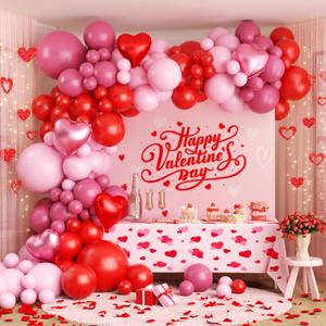 Valentines Day Balloon Arch Kit, Valentine Pink Red Heart Balloons with Rose Petals for Bachelorette Bridal Wedding Memorial Engagement Birthday Galentines Romantic Valentines Party Decorations