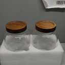 Thicken Glass Storage Jar, Food Storage Container/Canisters with Airtight Wooden Lid for Tea, Coffee, Honey, Cacao Powder,BPA Free Perfect as a Cereal Dispenser (7.6inch 2pcs)