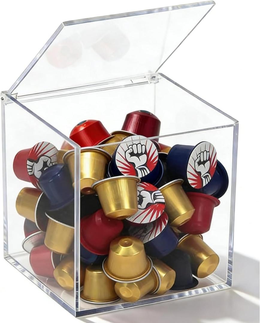 KissYou Acrylic Box Clear Storage Contanier with Lid Acrylic Hinged Lid Box Coffee Pod Holder Birthday Wedding Graduation Party Decoration Candy Box Transparent Display Case (5.9 x 5.9 x 5.9 Inch)