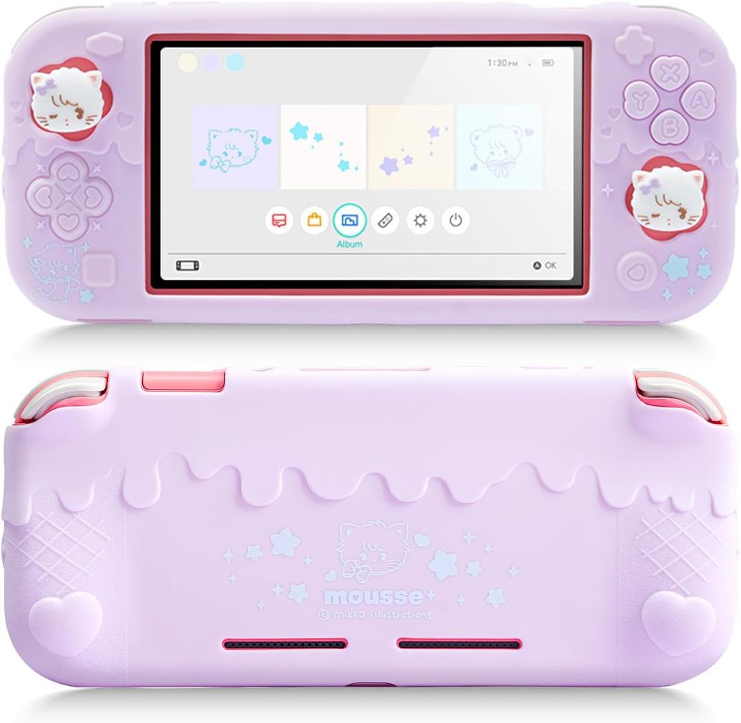 GeekShare Silicone Protective Shell Compatible with Switch Lite, Sweet Soft Ice Cream Cover Case for Switch Lite with 2 Thumb Grip Caps - Purple Mikko