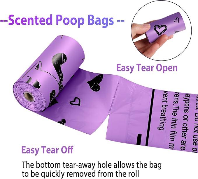 Purple Poop Bags for Dogs,18 rolls(270 Count Biodegradable Poop Bags,9x13 inches),With Dog Poop Bag Holder– Extra Thick & Leak-Proof Waste Bags for Dogs & Cats,Lavender Scent