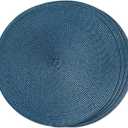 FunWheat Round Braided Placemats Set of 4 Table Mats for Dining Tables Woven Washable Non-Slip Place mats 15inch (Blue, 4pcs)