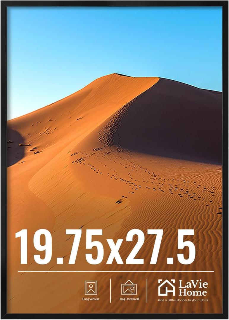 LaVie Home 19.75x27.5 Picture Frame for Wall Display, 19.75x27.5 Black Picture Frame with HD Plexiglas, 19.75 x 27.5 Puzzle Frame 1 Pack, Display Frame for Vertical or Horizontal, Classic Collection