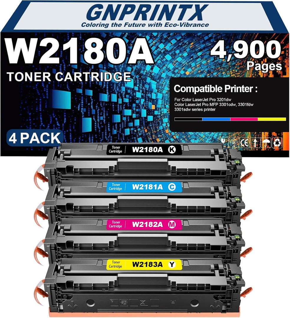 218A Toner Cartridge Replacement for HP 218A W2180A W2181A W2182A W2183A 218X Toner Cartridge Compatible with HP Color Pro MFP 3301cdw 3301fdw 3301sdw Pro 3201dw Printer ( 4 Pack, Smart Chip )