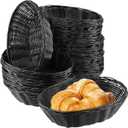 20 Pack 9 x 6 x 2.4 Inch Black Wicker Bread Basket, Woven Oval Plastic Basket Serving Baskets, Empty Woven Baskets for Storing Food, Bread, Fruits, Vegetables