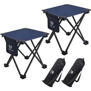 Opliy Camping Stool 2 Pack,13.5 Inch Portable Folding Stool for Outdoor Gardening and Beach Hiking Fishing,Foot Stool with Carry Bag (Blue)