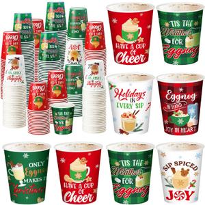 Layhit 120 Pcs Christmas Hot Cocoa Coffee Paper Cups, 8 oz Small Size Disposable Hot Beverage Chocolate Coffee Drinking Cups Bulk for Xmas Holiday Party Bar Drinkware Supplies
