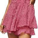 Women's Summer Floral Ruffle Hem Skirt Shorts Elastic High Waist Layered Tiered Boho Mini Skorts Skirts (XX-Large)