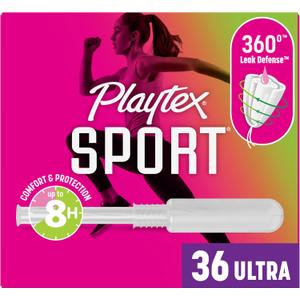 Playtex Sport Tampons Ultra Absorbency, Fragrance-Free - 36ct | Ultra Tampons for Women, Feminine Care, Playtex Tampon with 360 Leak Defense (36 Count (Pack of 1))