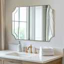 MOON MIRROR 30x40 Scalloped Bathroom Mirror, Gold Rectangle Wall Mirror with Scallop Corner, Non-Rusting Vanity Mirror with Curved Cutouts, Well Made Antique Mirror Hangs Horizontal & Vertical