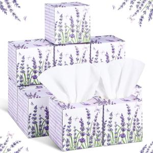 12 Pack Fall Lavender Facial Tissues Cube Boxes 600 Sheets 3 Ply Small Purple Flower Floral Face Tissues Bulk for Autumn Car Bedroom Supplies