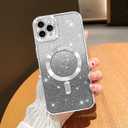 NITITOP Compatible with iPhone 11 Pro Case Cute Clear Glitter [Compatible for MagSafe] Sparkle Bling Magnetic Plating Heart Girl Women Electroplated Frame Camera Protection Back Cover - Silver
