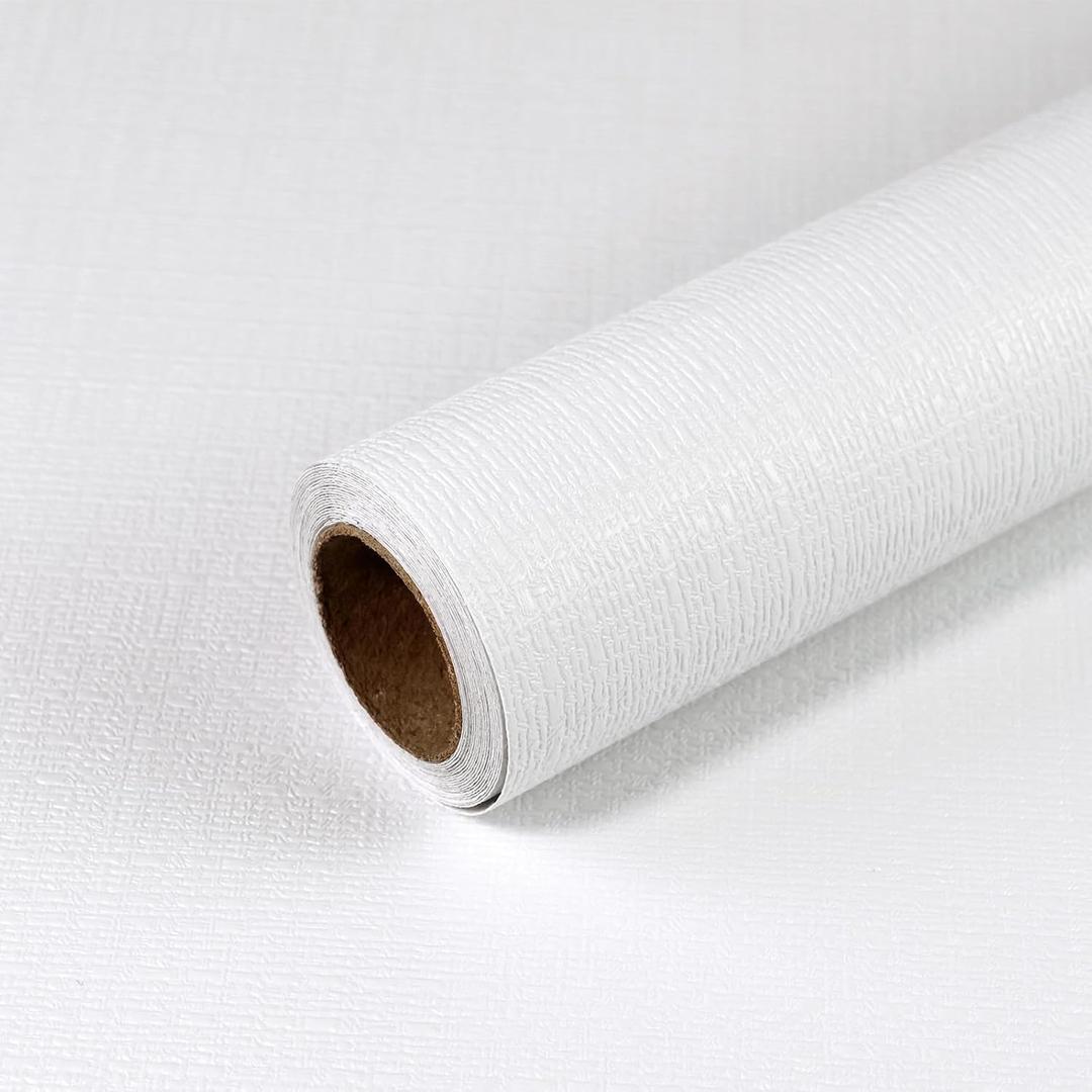 White Grasscloth Peel and Stick Wallpaper 15.7"x196" Modern Textured Contact Paper Faux Linen Removable Self Adhesive Vinyl Wallpaper for Bedroom Kitchen Cabinets