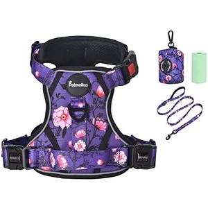 Petmolico No Pull Dog Harness Set with Leash Attachment Easy Control Handle Reflective Harness Vest Small Breed, Puppy Vest and Leash Set with Poop Bag Holder, Medium - Purple Peach. Size S