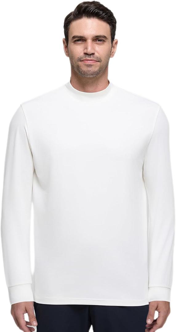 Long Sleeve Shirts for Men Mock Turtleneck Moisture Wicking Business Casual Pullover Undershirts Mens Tee Shirt Top (Pink, L)