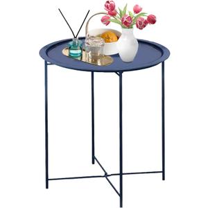 Garden 4 you End Table Outdoor Side Table, Small Patio Table Metal Side Table, Round Folding Side Table, for Outdoor and Living Room, Dark Blue